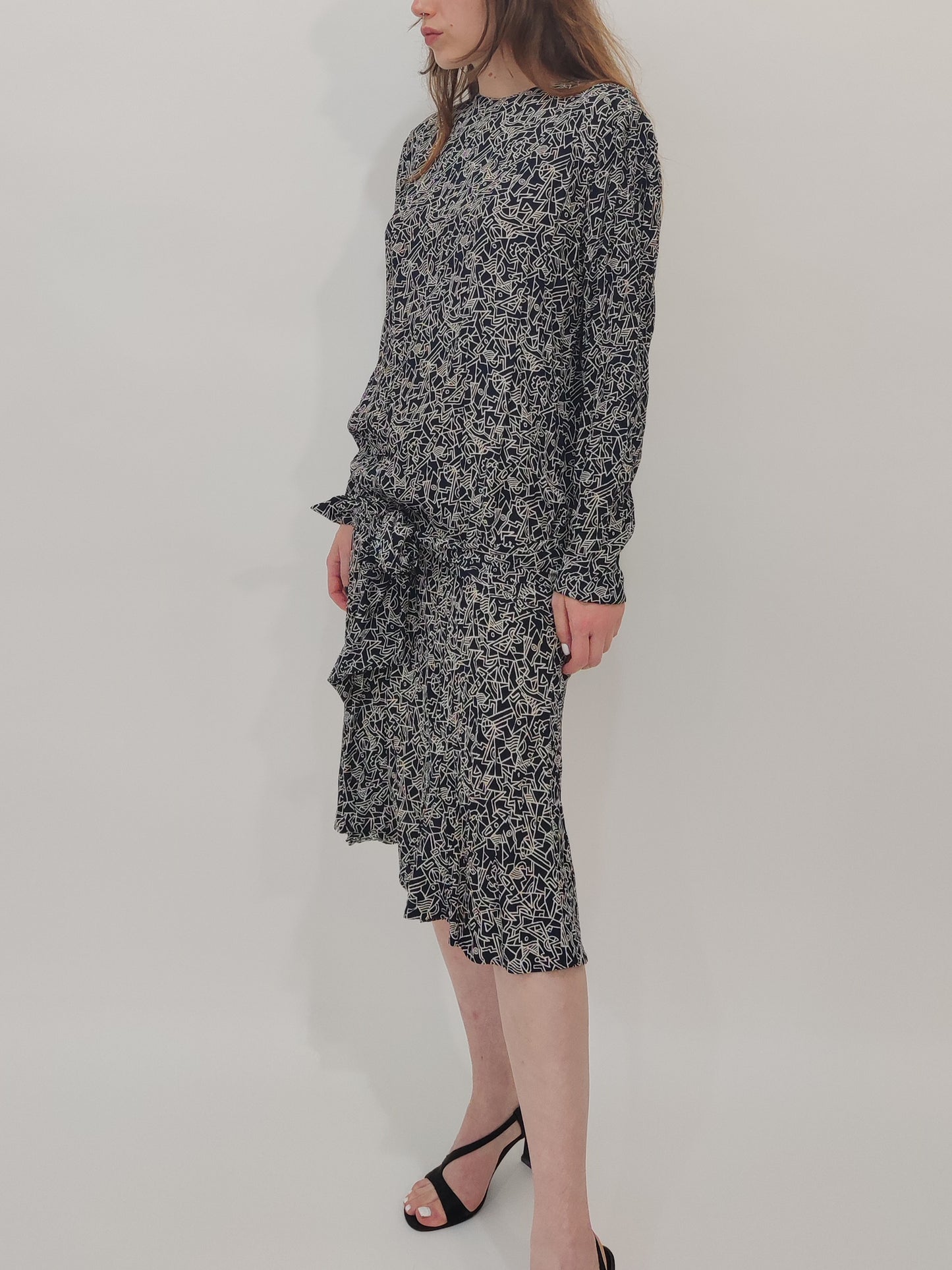 '80s Liz Clairborne Drop Waist Abstract Print Dress - DEF.