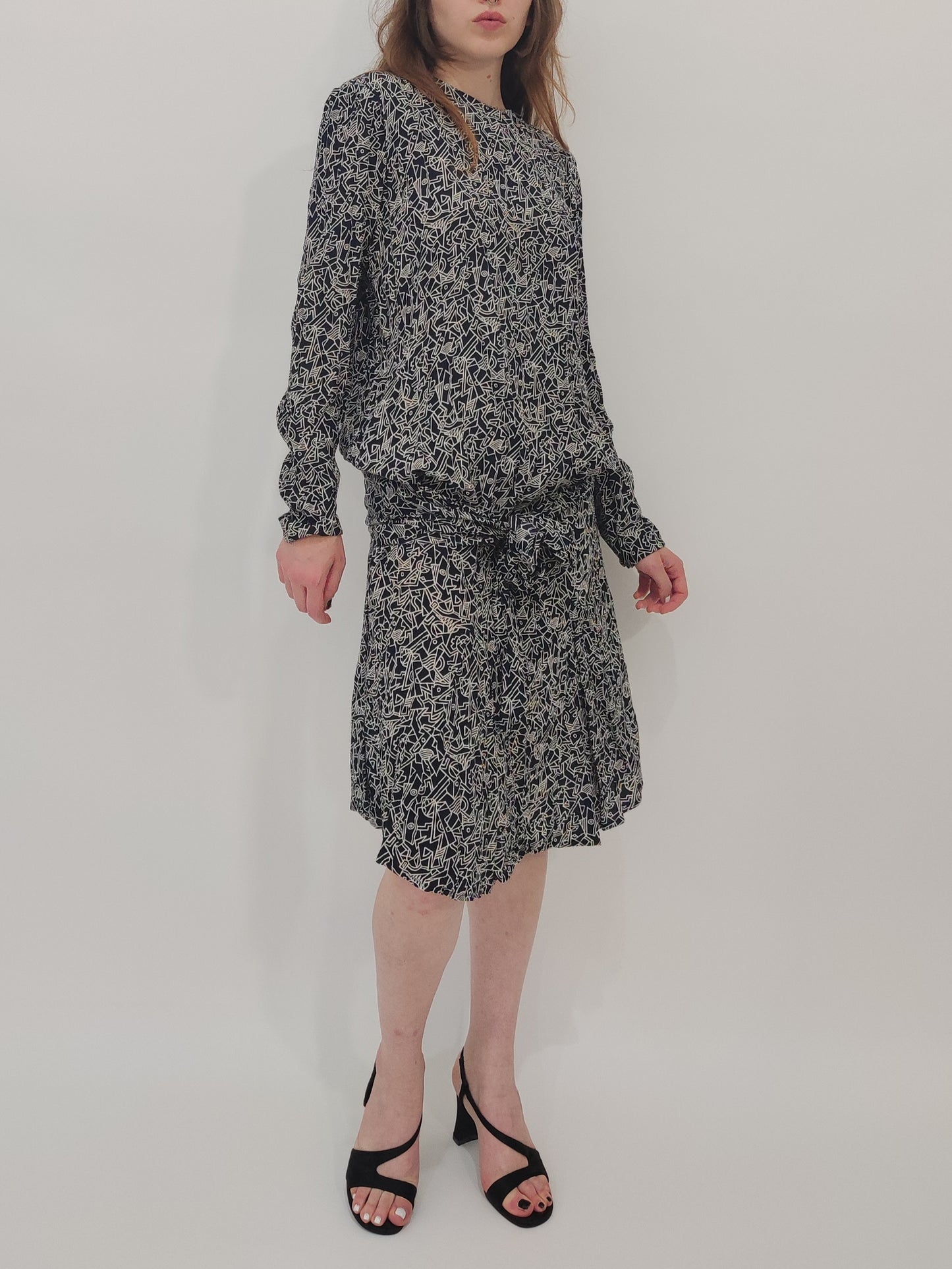 '80s Liz Clairborne Drop Waist Abstract Print Dress - DEF.
