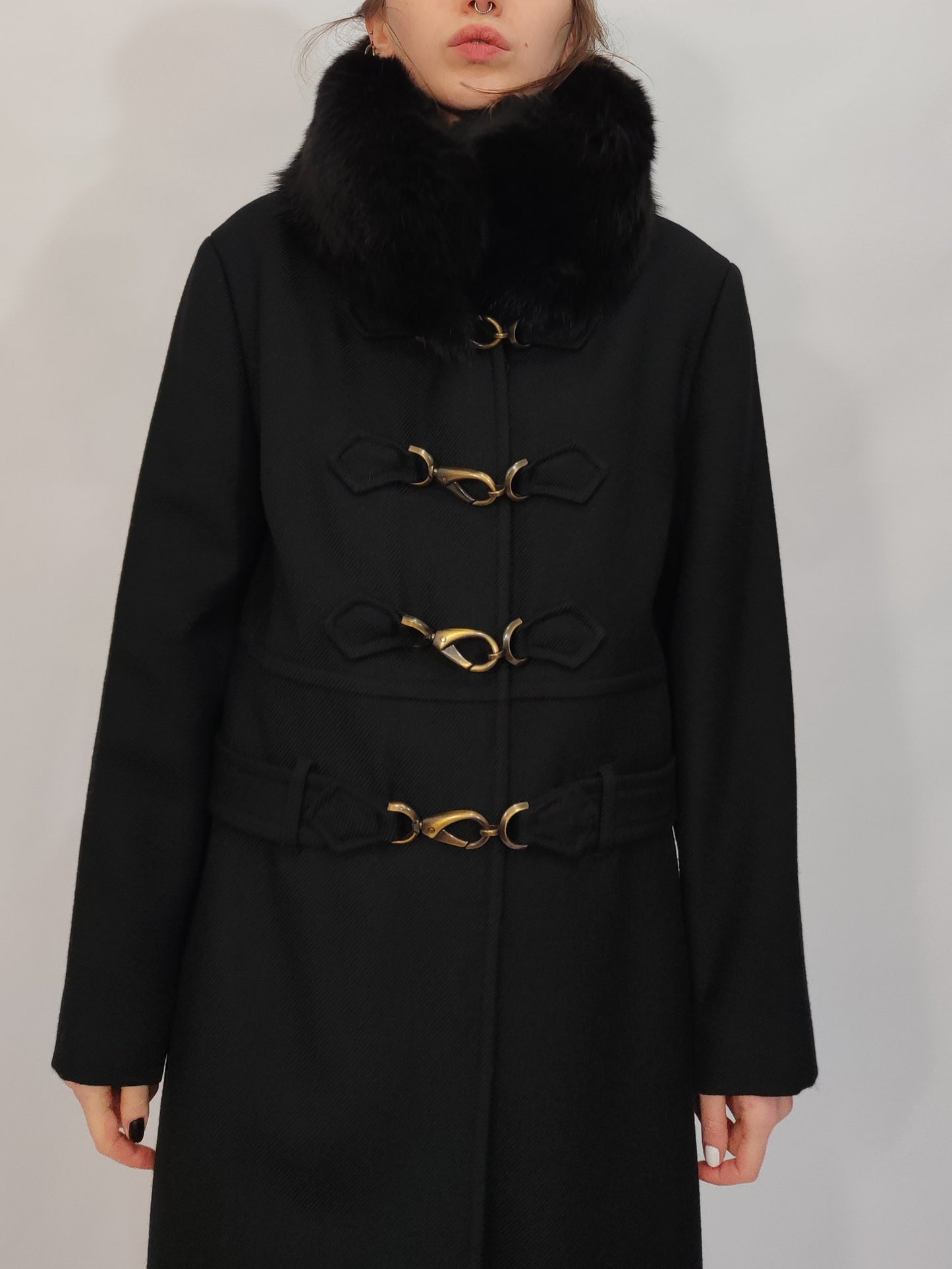 100% Wool Hooked Coat, Fur Collar
