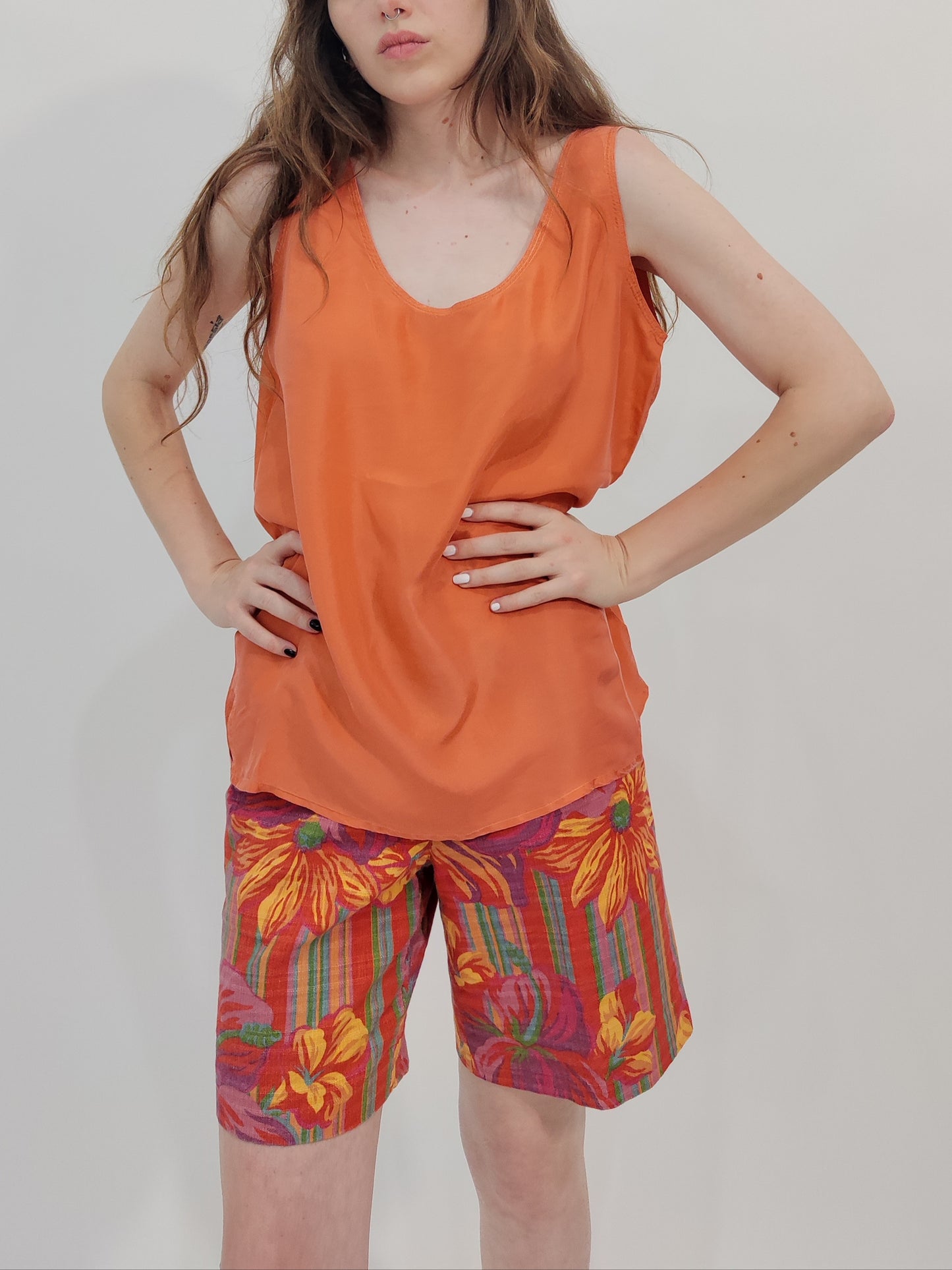 Vintage 100% Silk Top - Orange