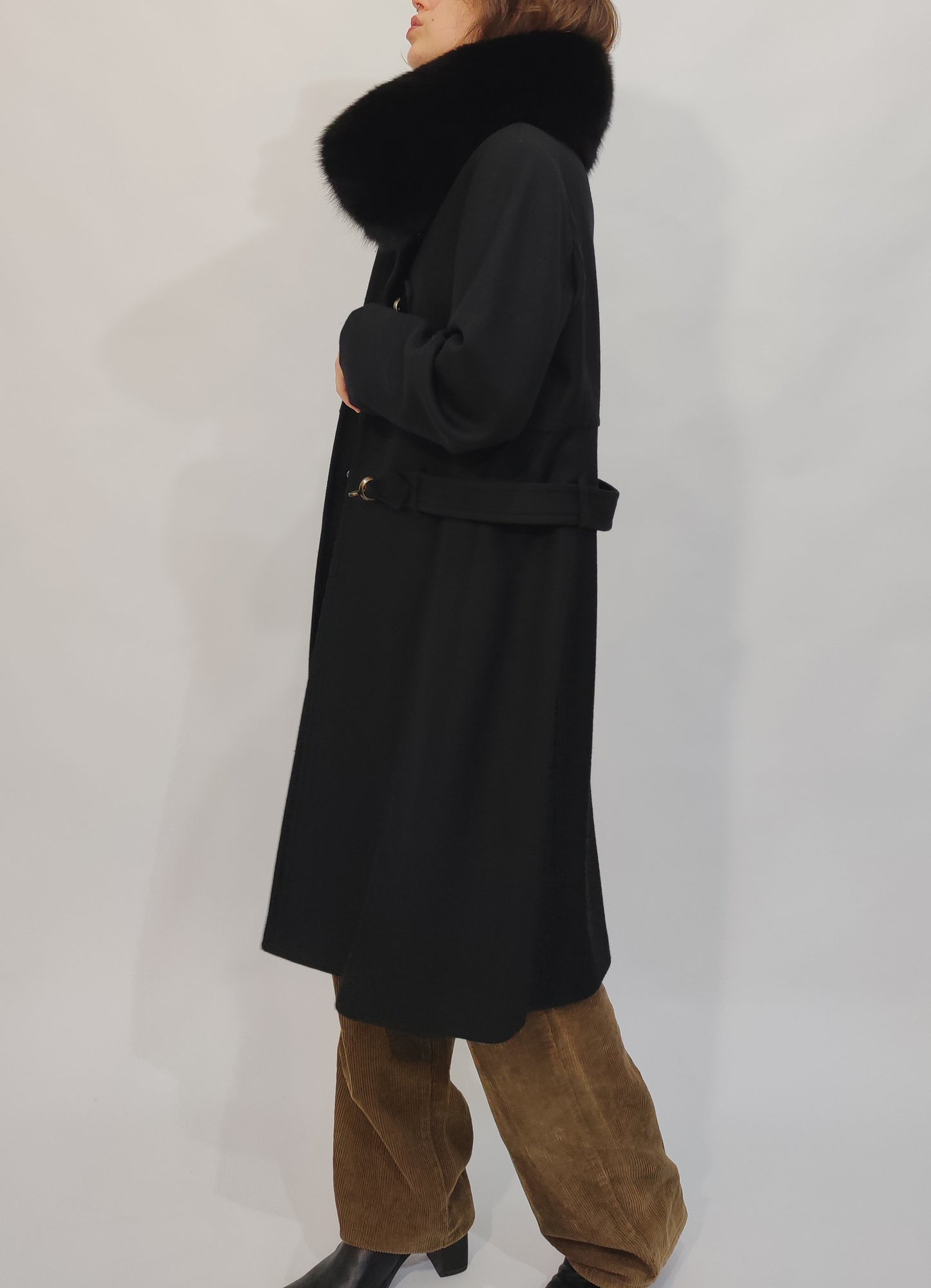 100% Wool Hooked Coat, Fur Collar