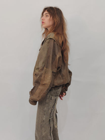'80s Distressed Leather Bomber - Def.