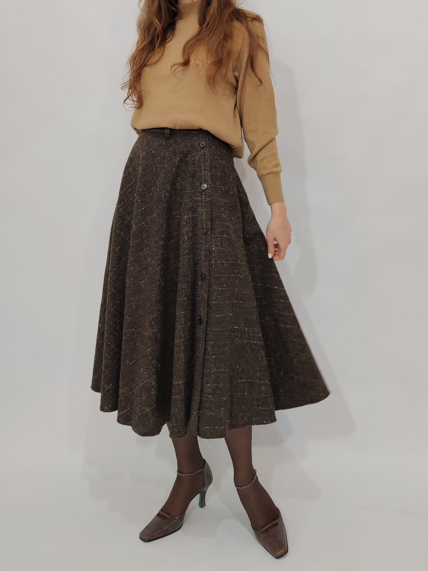 '80s Flecked Tweed Skirt