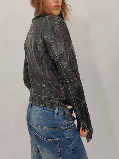 Early '90s Contrast Stitching Leather Jacket - GC