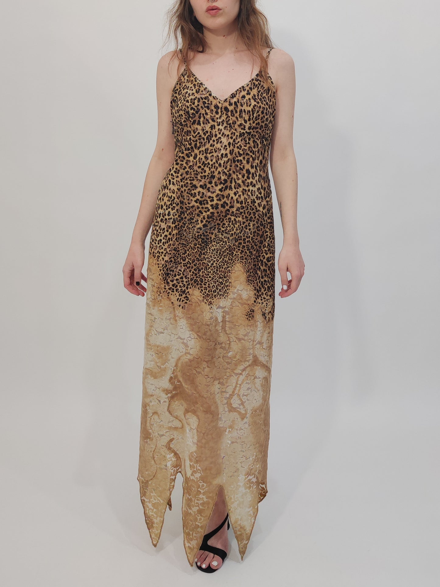 Late '90s Leopard Print Lace Slip Dress - Size L