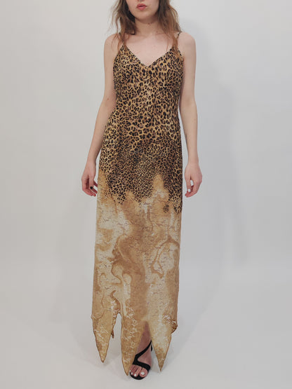 Late '90s Leopard Print Lace Slip Dress - Size L