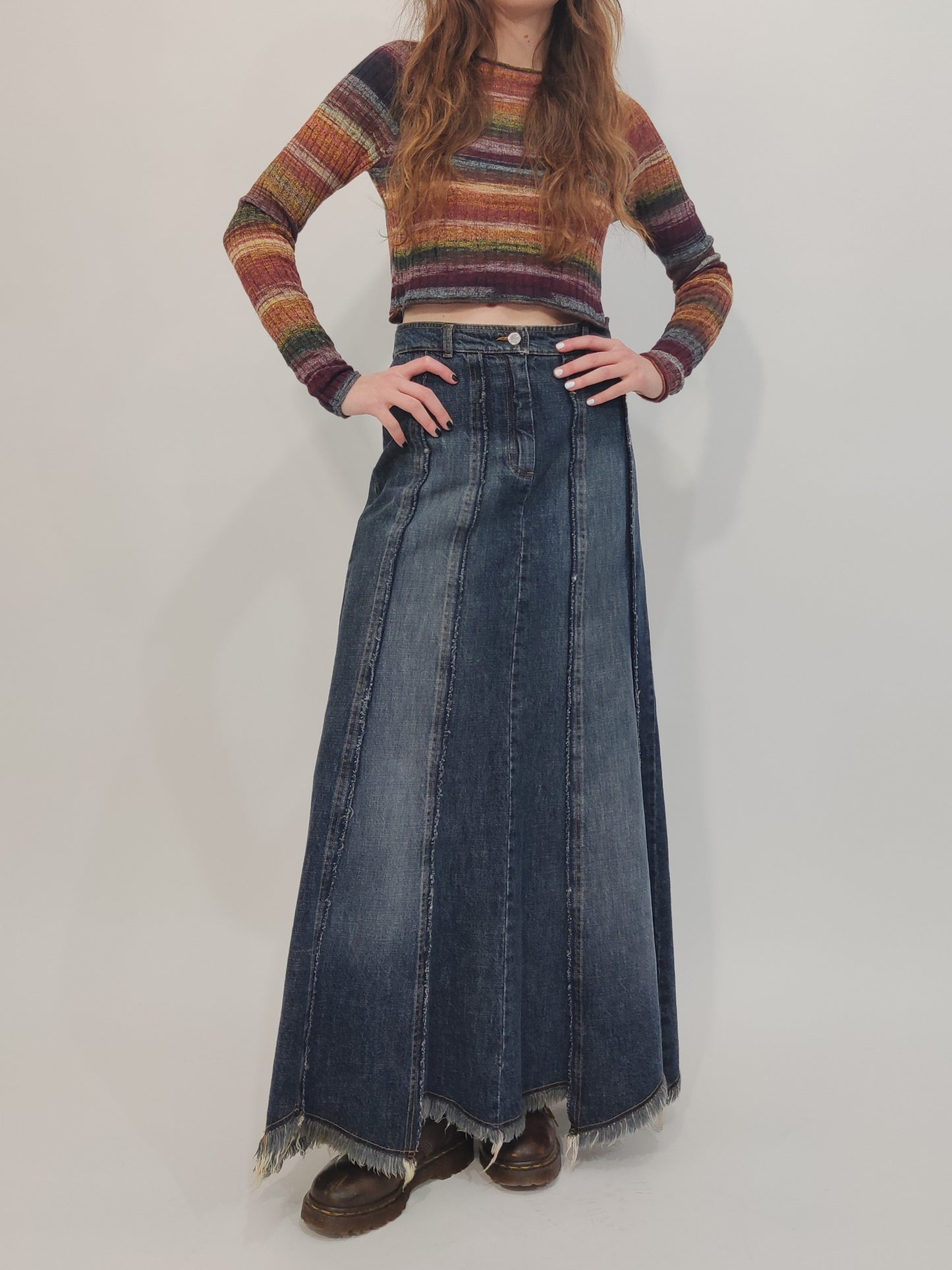 Roccobarocco Vintage Long Denim Skirt