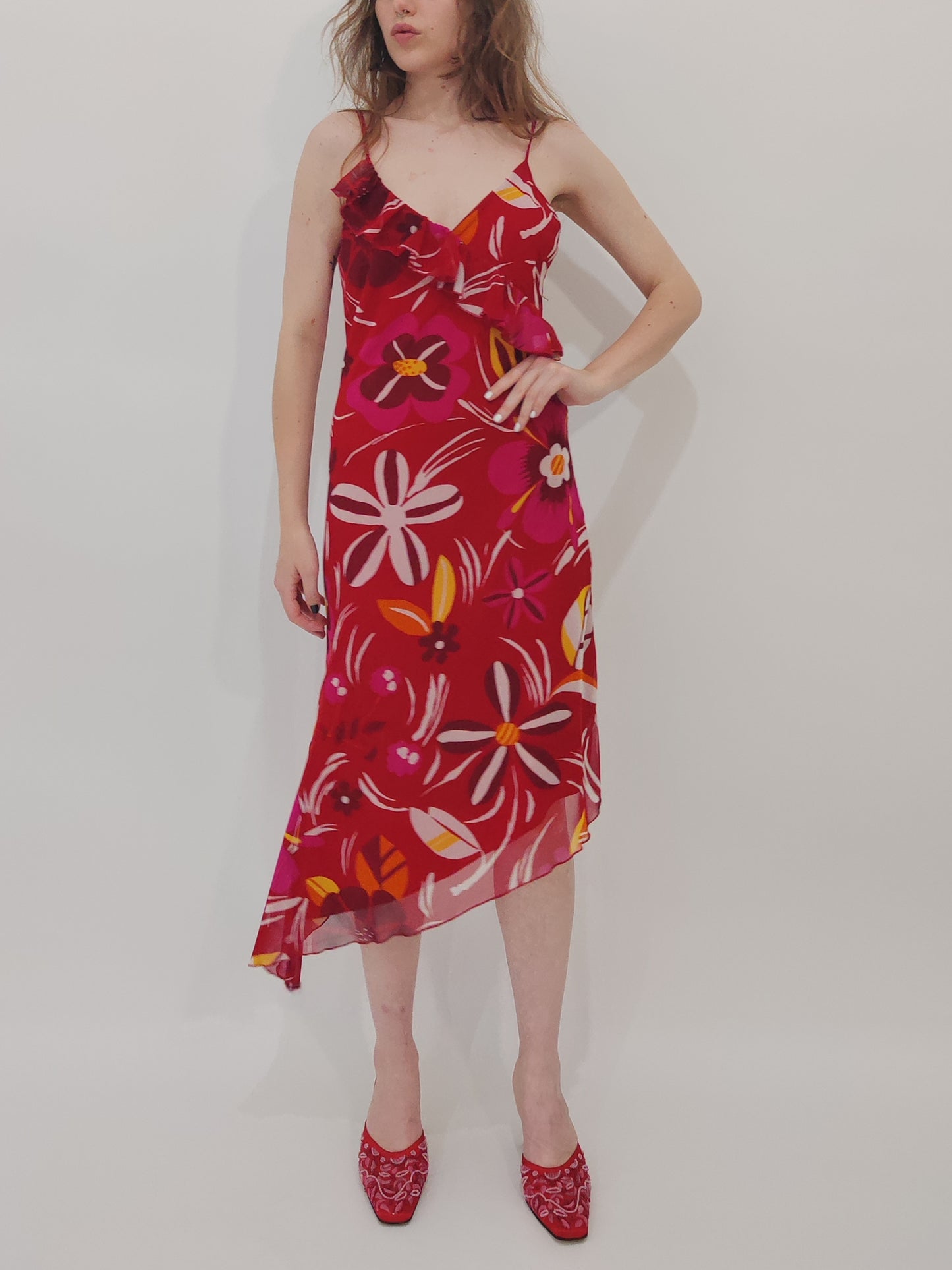 2000s Floral Asymmetric Dress
