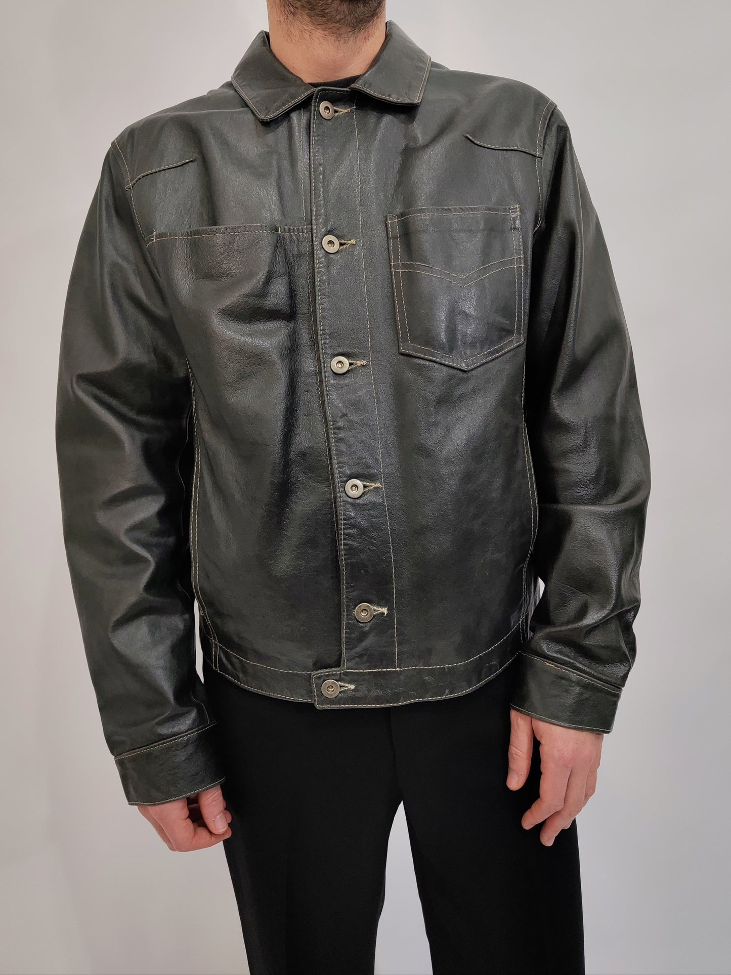 Gun-Metal Grey Vintage Leather Jacket