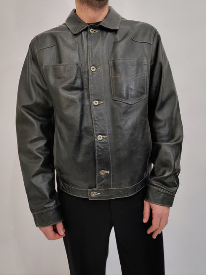 Gun-Metal Grey Vintage Leather Jacket