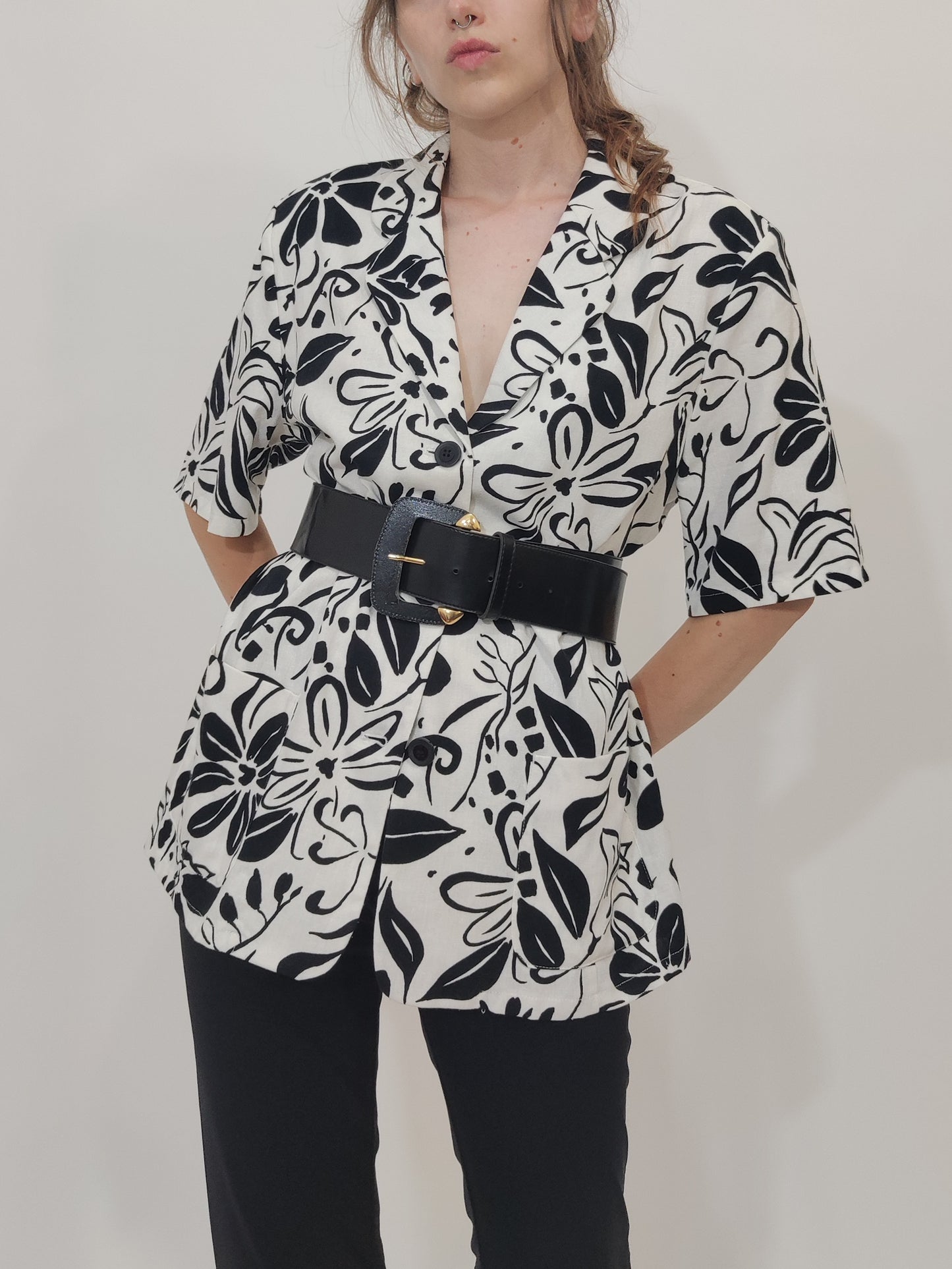 Black and White Floral Vintage Blazer