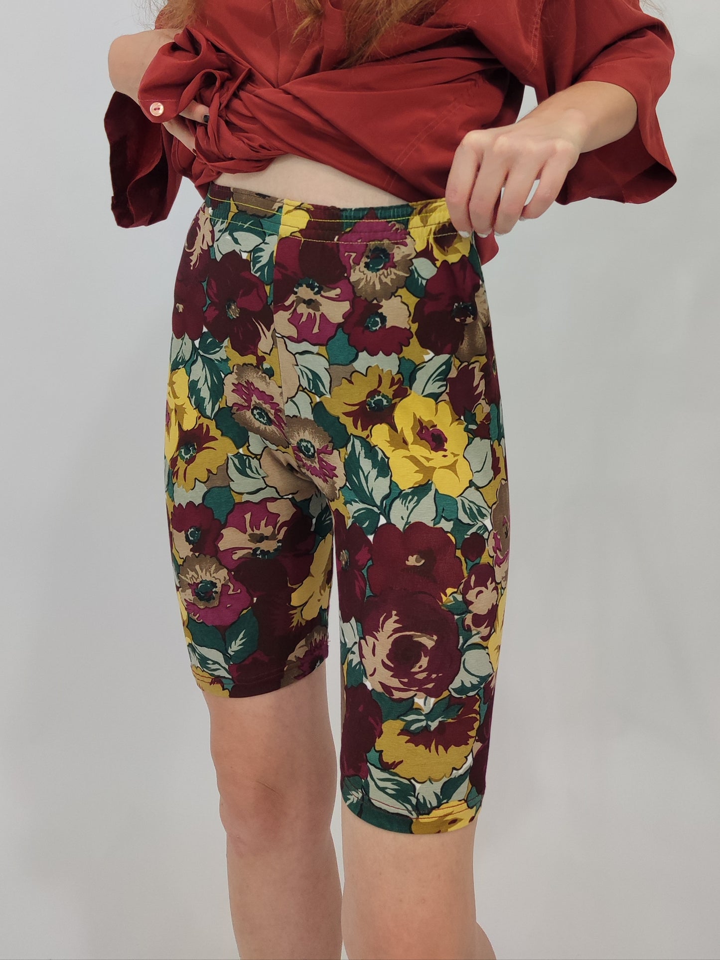 Vintage Biker Shorts - Floral Burgundy