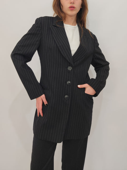 Pure Wool Dark Gray Pinstripe Blazer