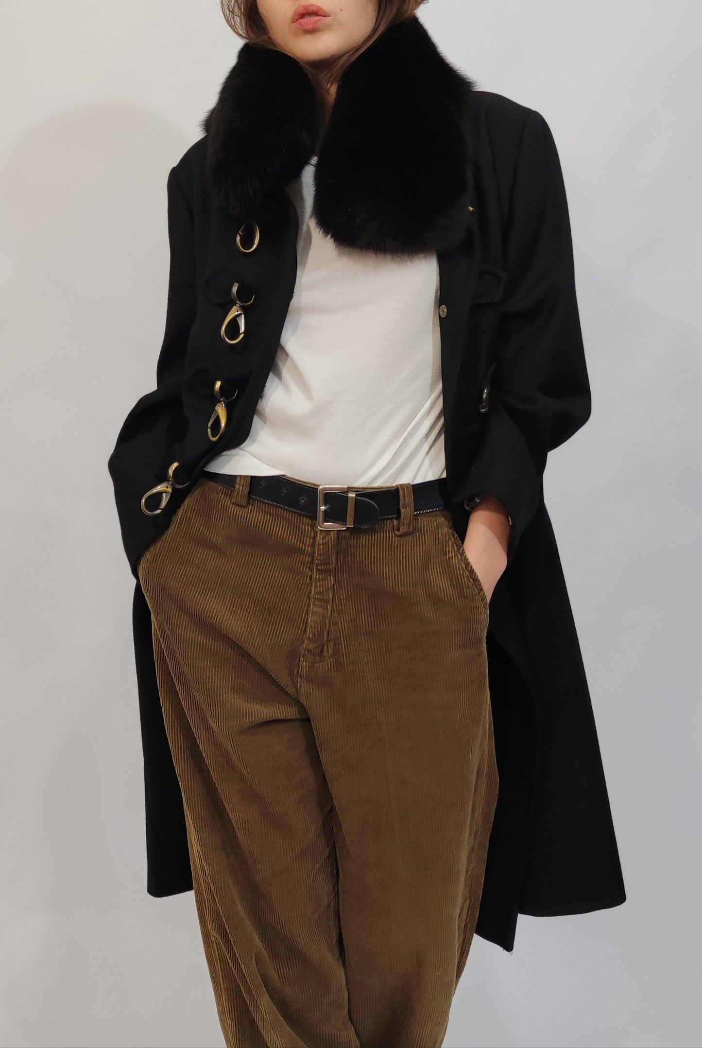 100% Wool Hooked Coat, Fur Collar
