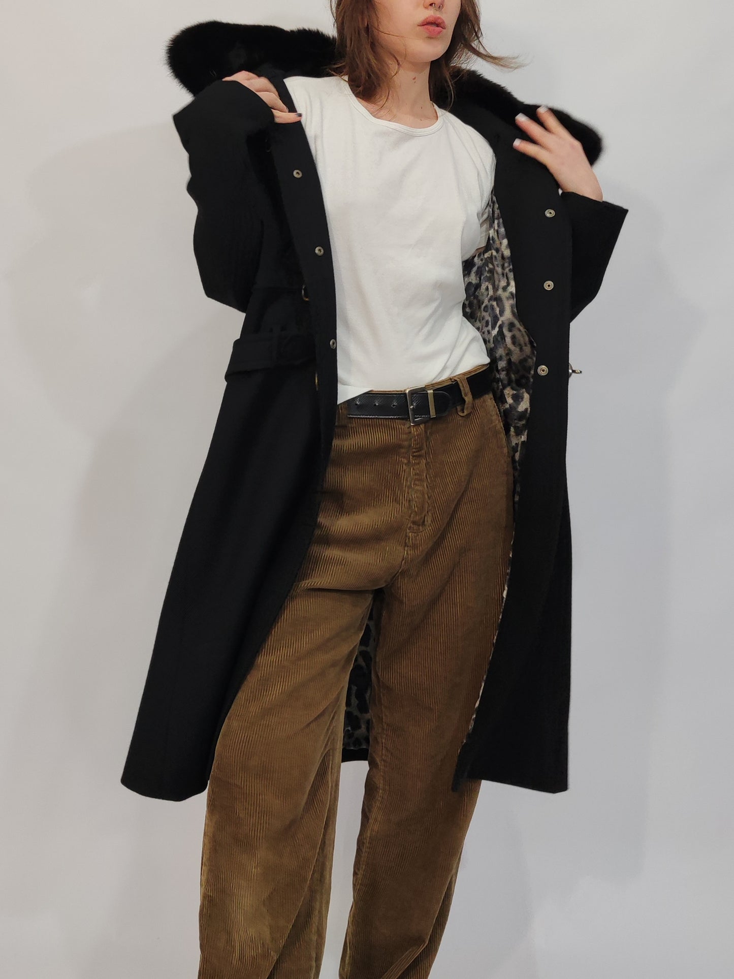 100% Wool Hooked Coat, Fur Collar