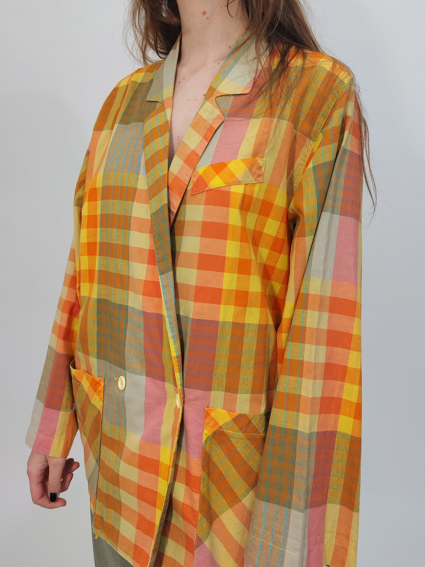 '80s Madras Cotton Oversized Blazer