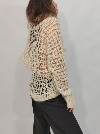 Vintage Handmade Mohair Blend Open Knit Pullover