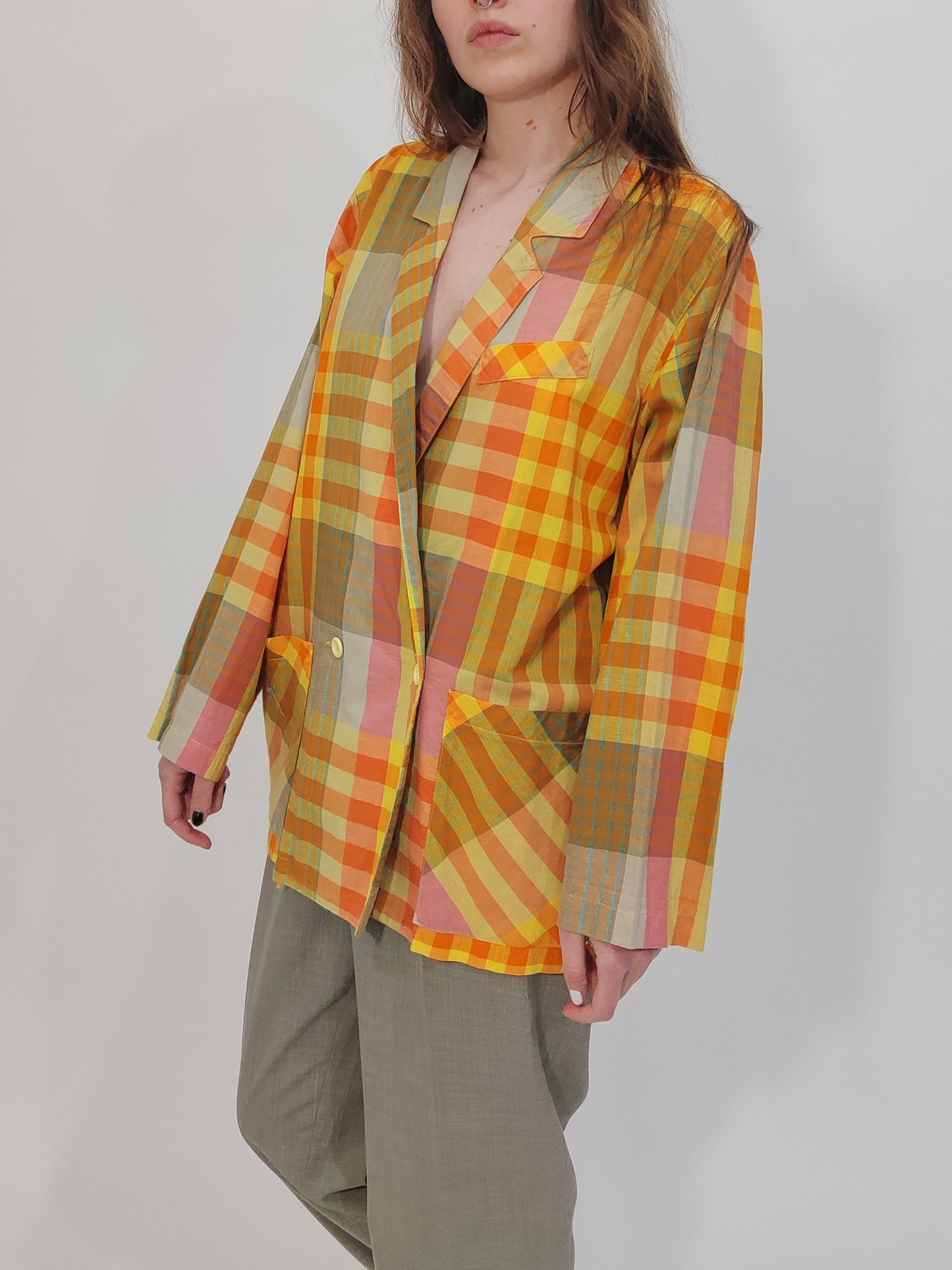 '80s Madras Cotton Oversized Blazer