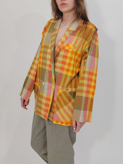 '80s Madras Cotton Oversized Blazer