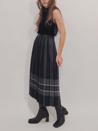 '90s Vintage Wool Charcoal Pleated Skirt - 44IT