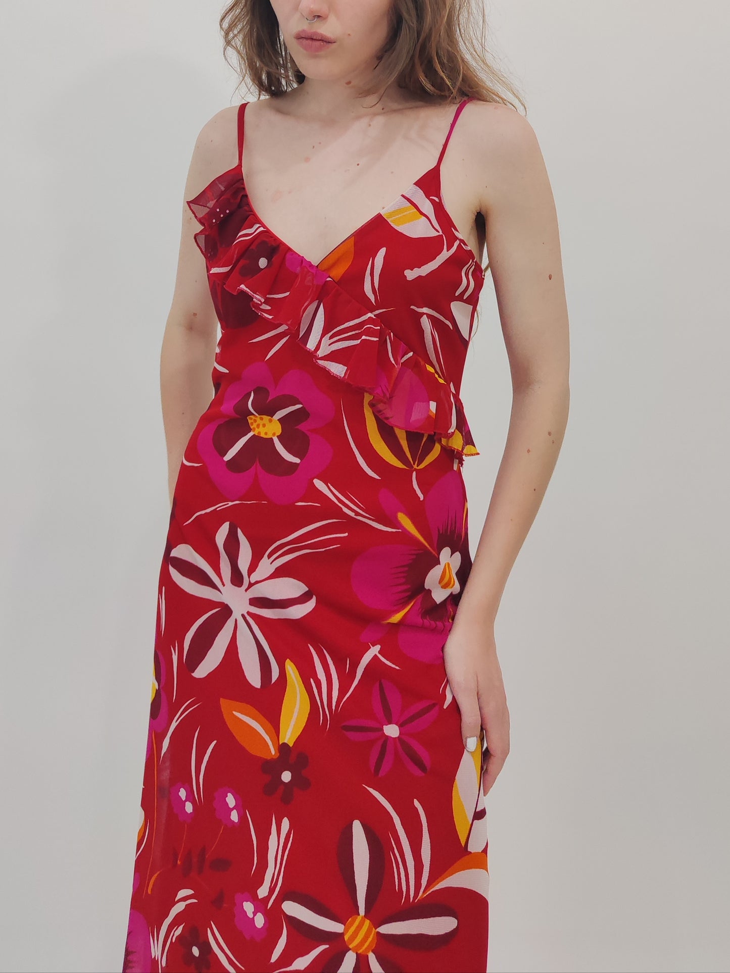 2000s Floral Asymmetric Dress