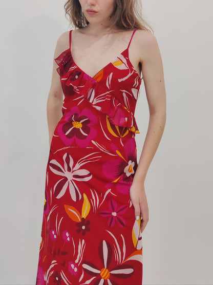 2000s Floral Asymmetric Dress