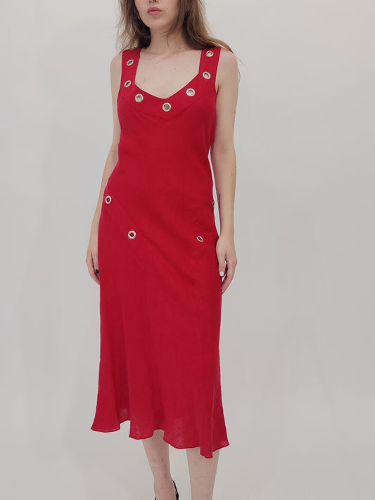 100% Linen Red Dress