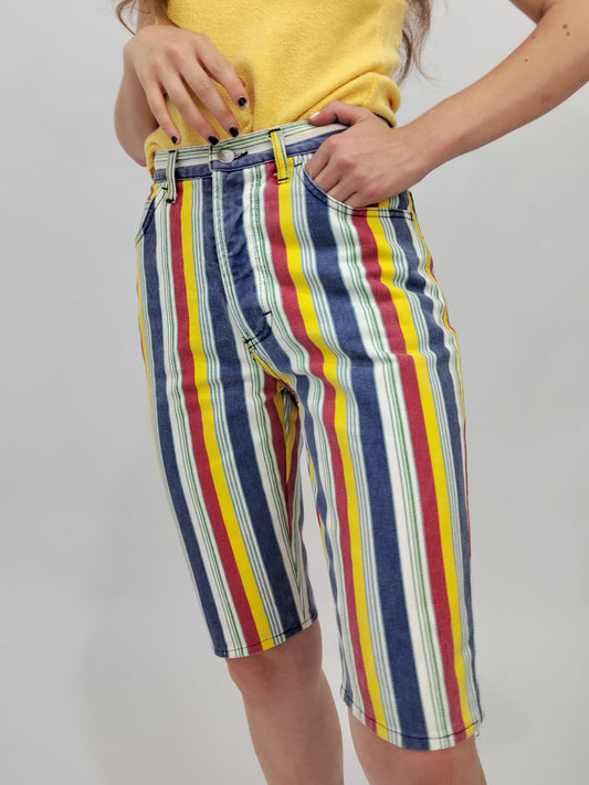 Striped Denim Shorts