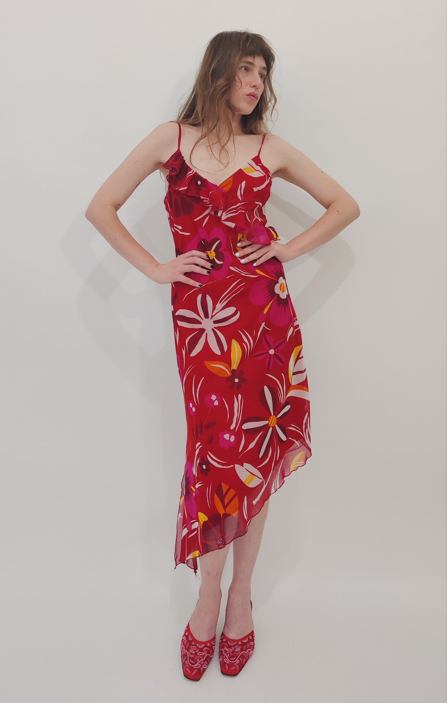 2000s Floral Asymmetric Dress