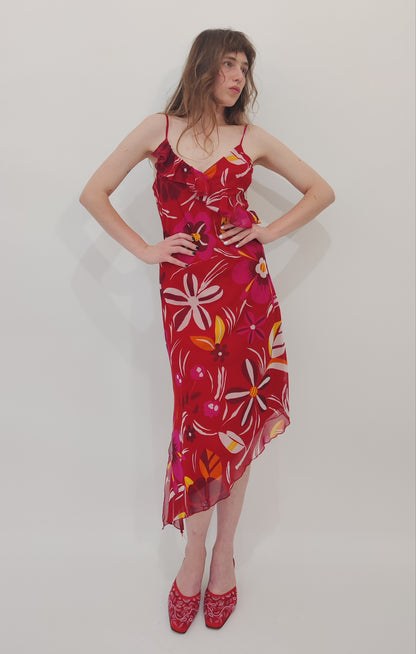 2000s Floral Asymmetric Dress