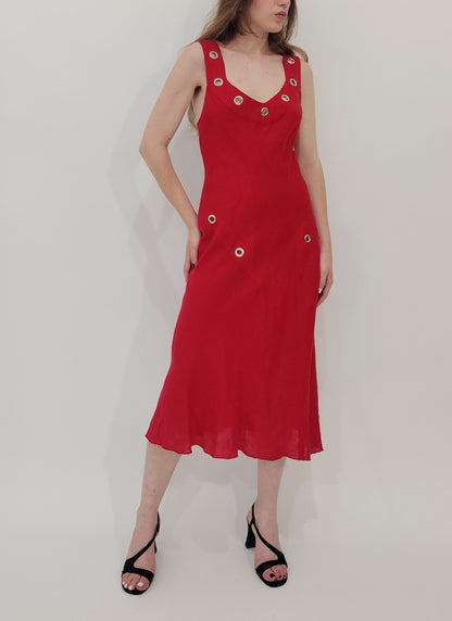 100% Linen Red Dress