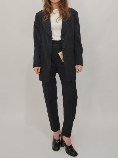 Pure Wool Dark Gray Pinstripe Blazer