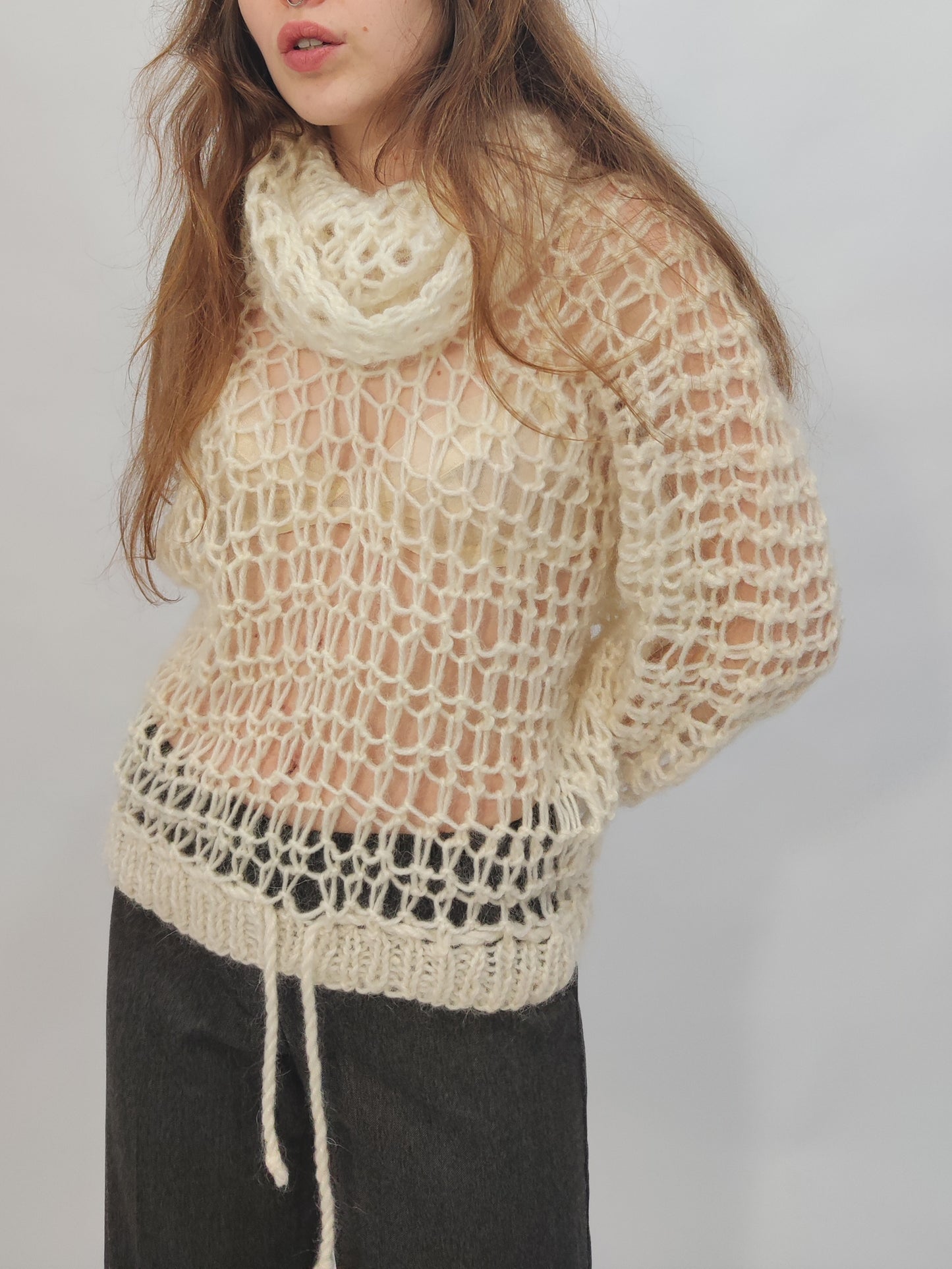 Vintage Handmade Mohair Blend Open Knit Pullover
