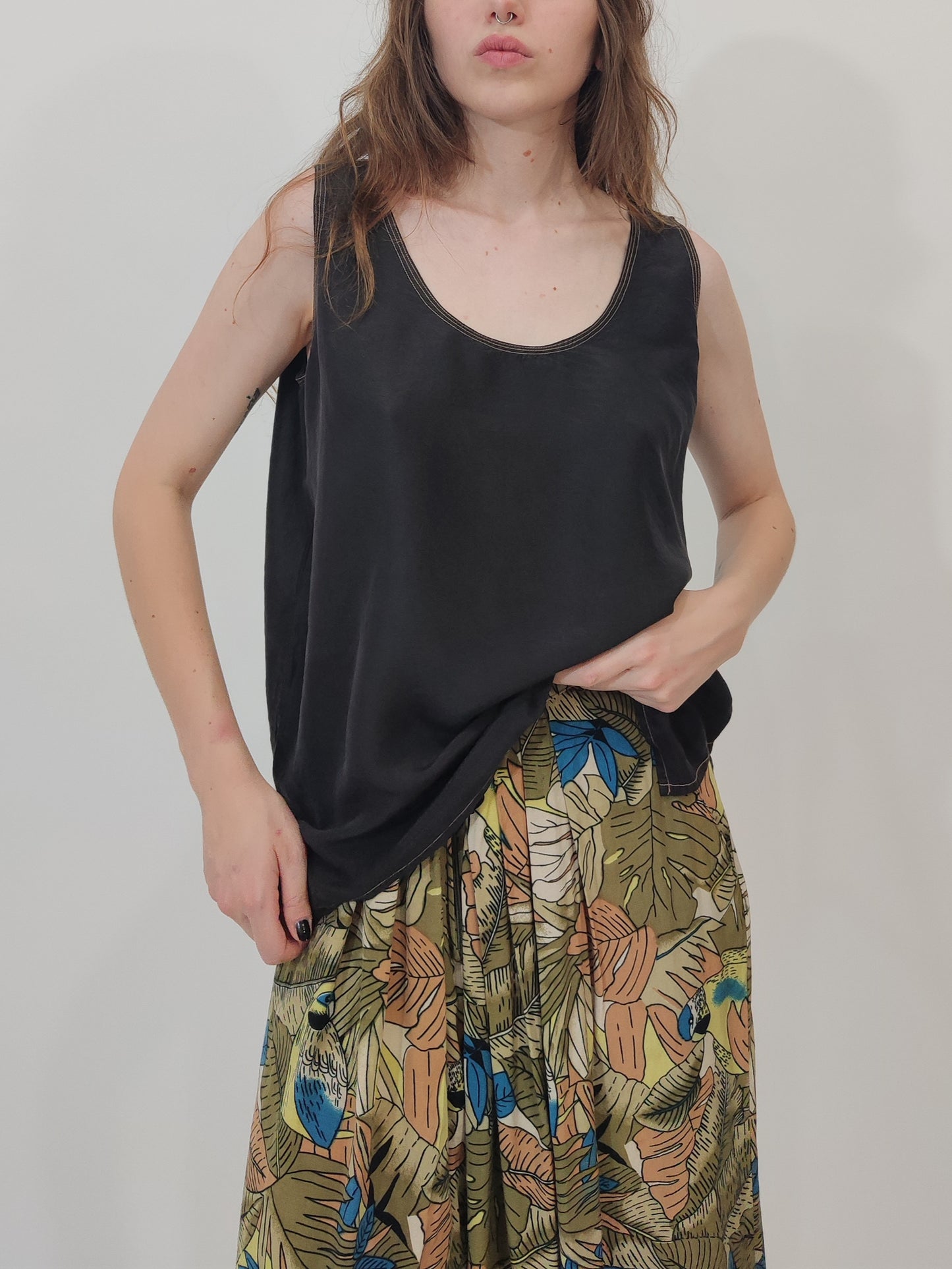 Vintage 100% Silk Top - Black