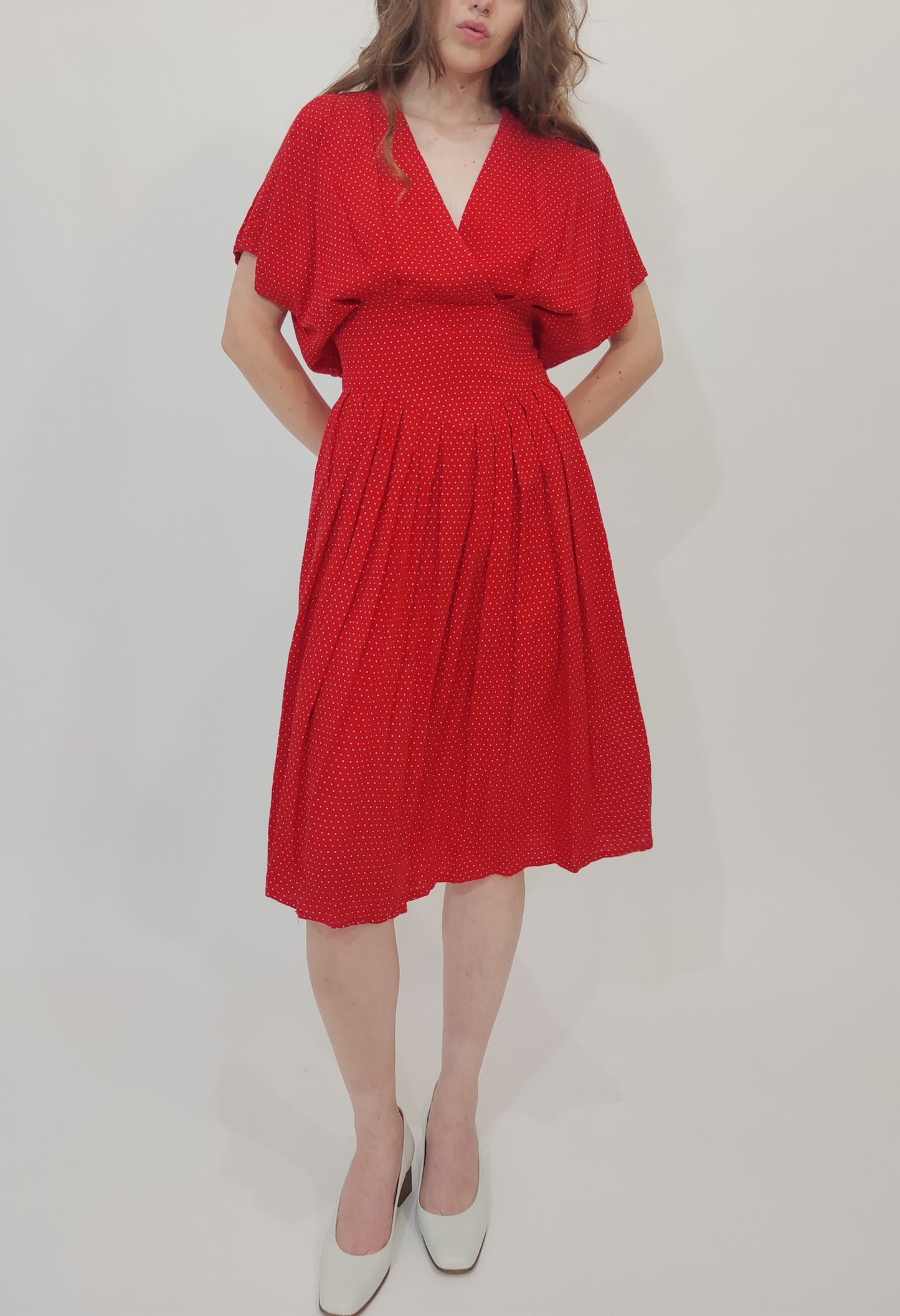 ‘80s Vintage Polka Dot Dress - M/L - Small Def.