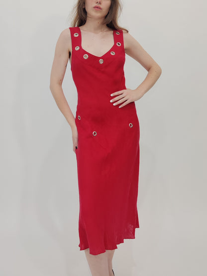 100% Linen Red Dress