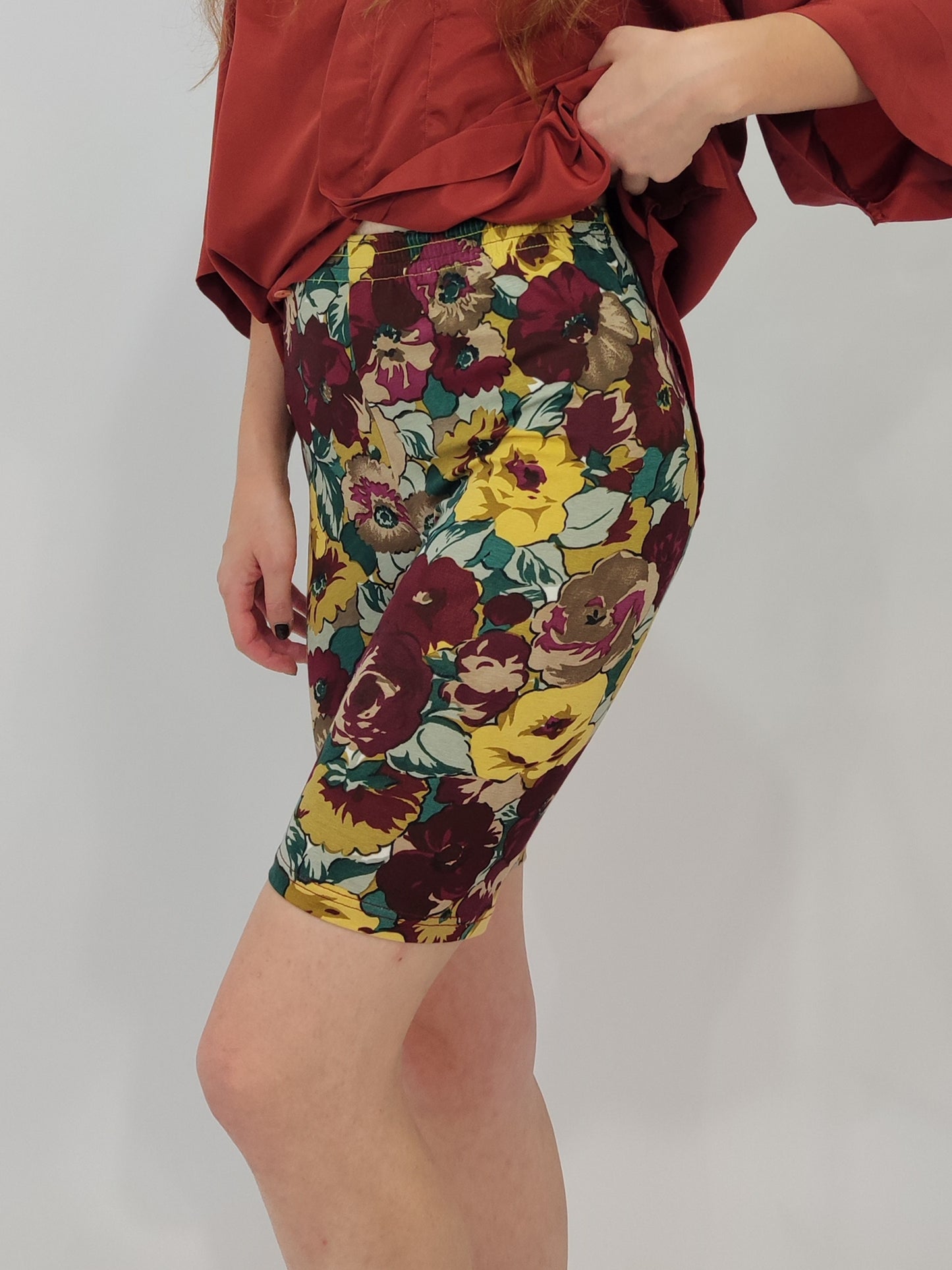Vintage Biker Shorts - Floral Burgundy