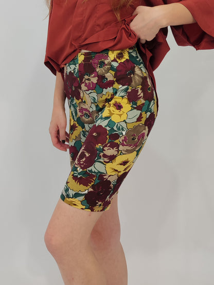 Vintage Biker Shorts - Floral Burgundy