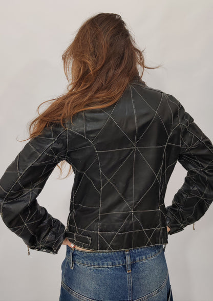 Early '90s Contrast Stitching Leather Jacket - GC