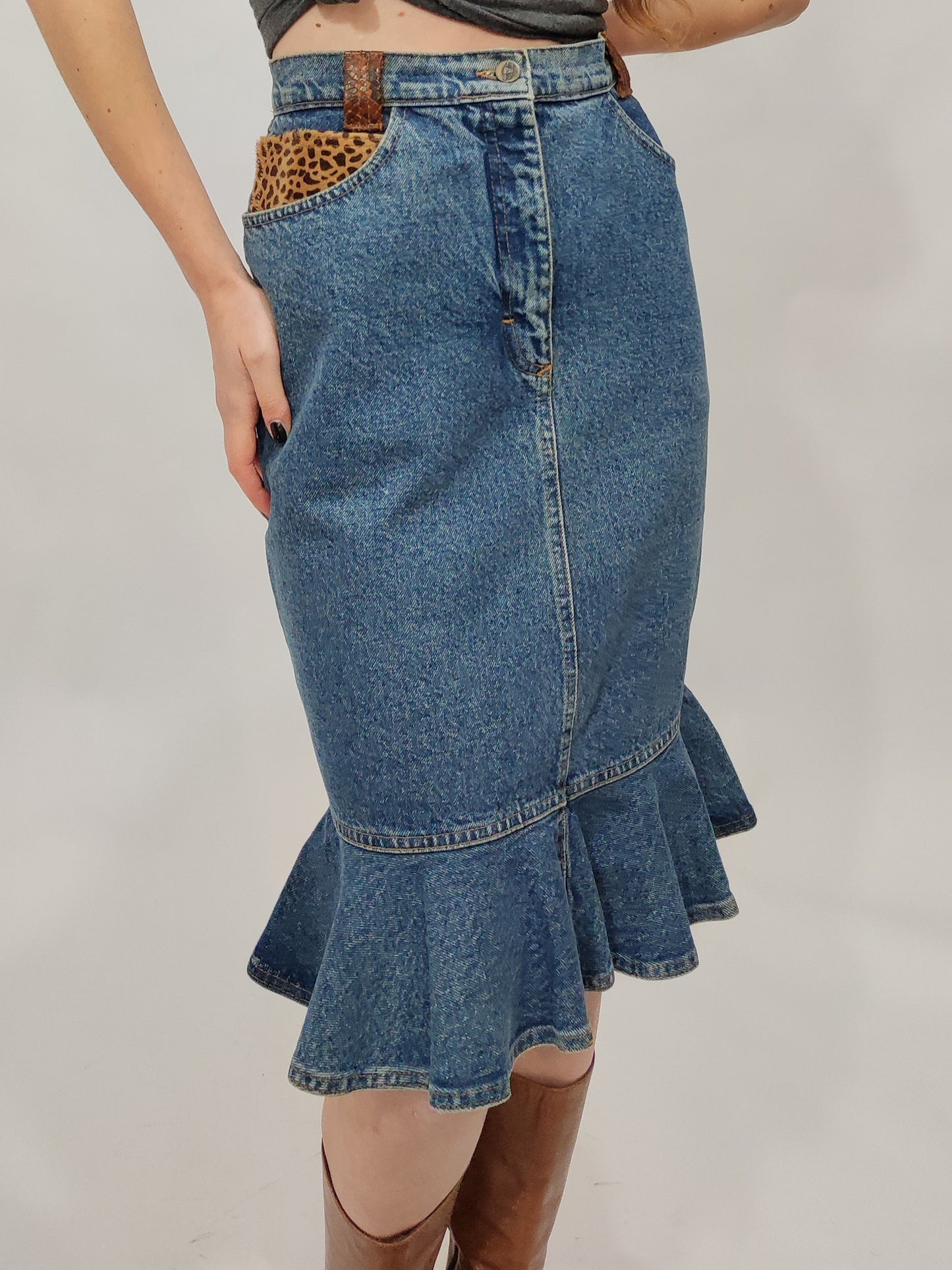 Sem Vaccaro Denim & Leather Skirt