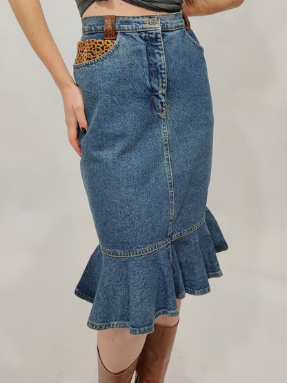 Sem Vaccaro Denim & Leather Skirt