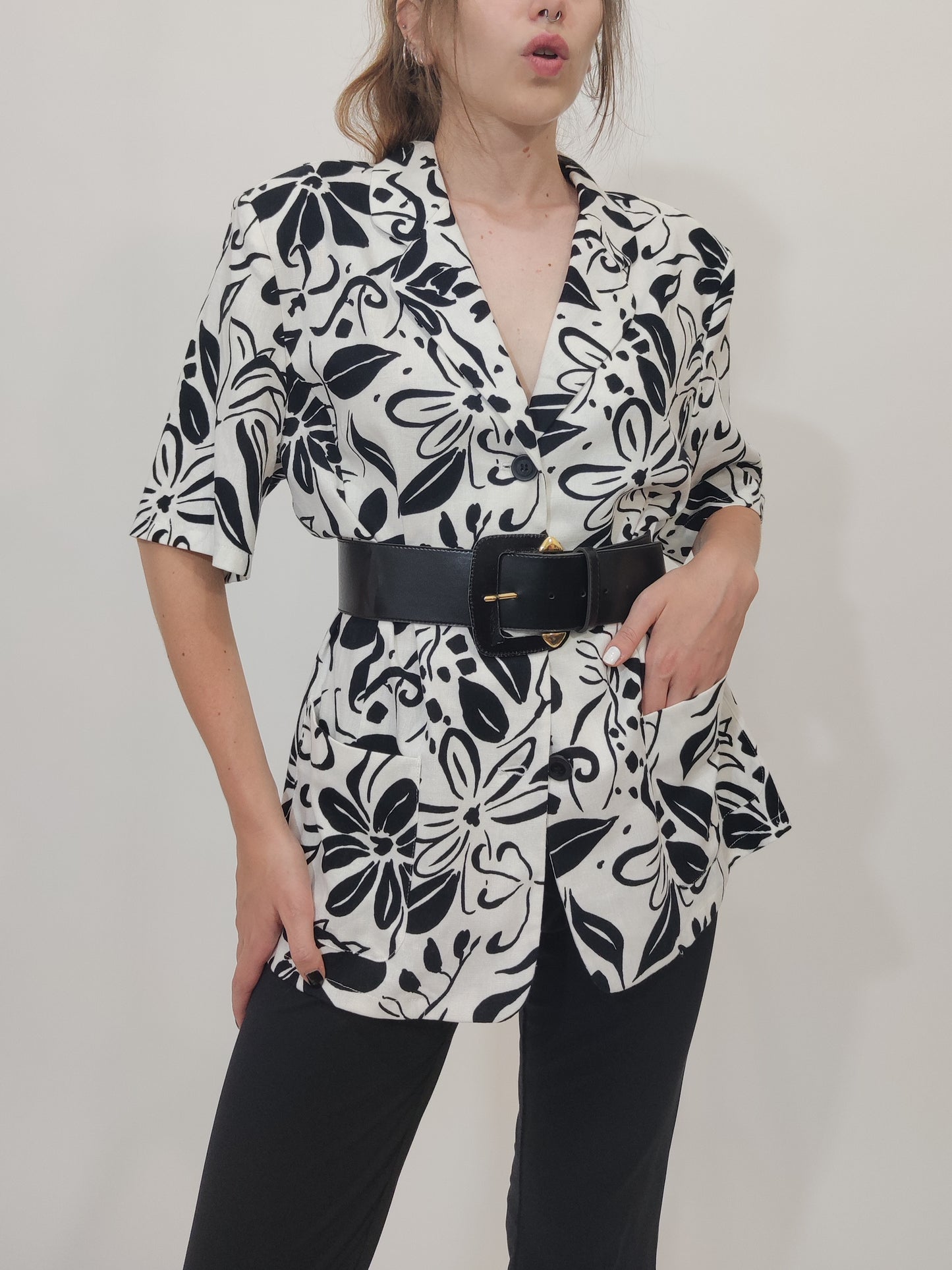 Black and White Floral Vintage Blazer
