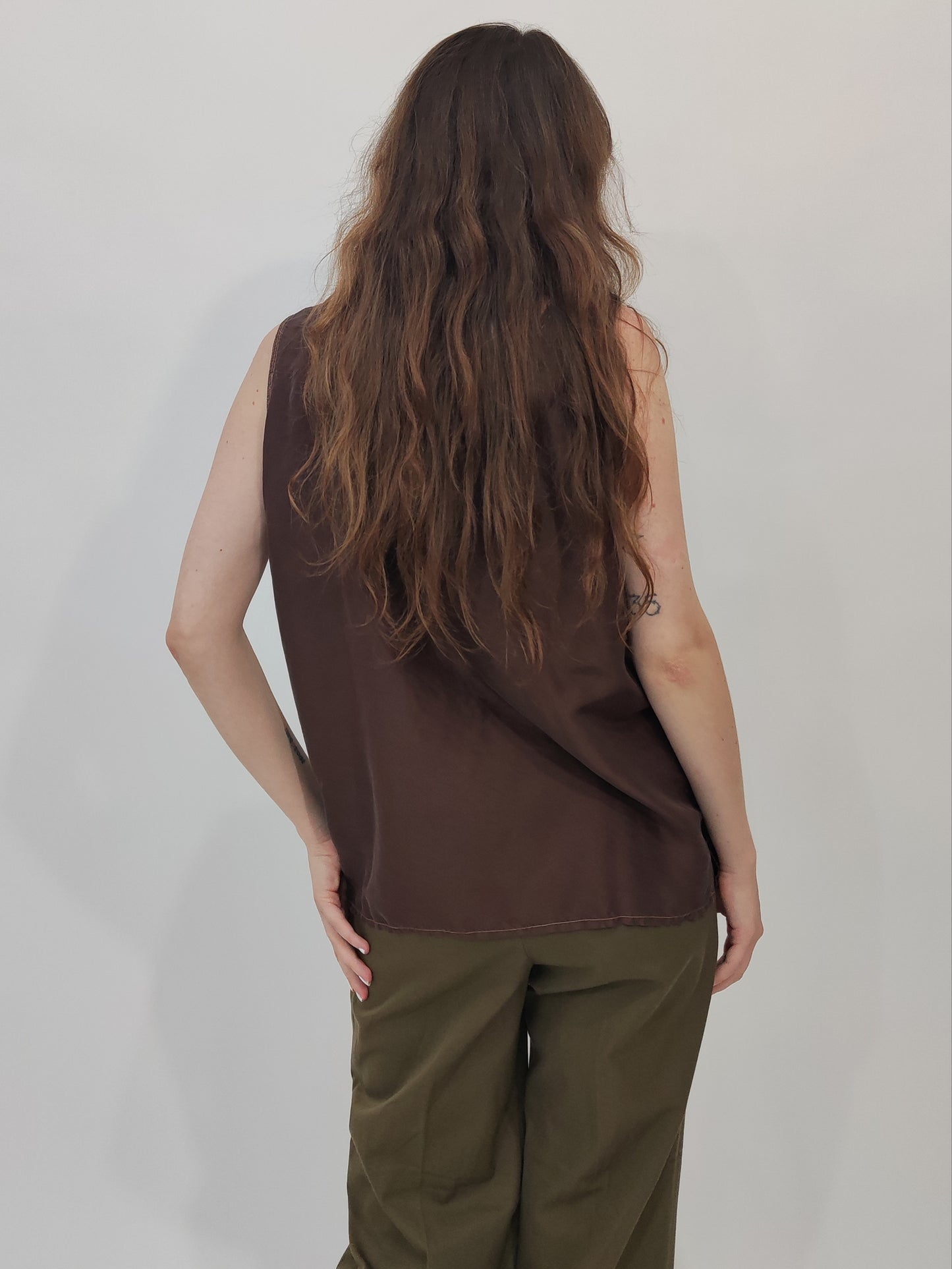 Vintage 100% Silk Top - Brown