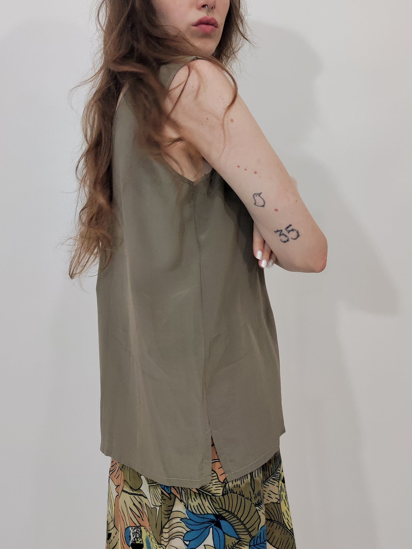 Vintage 100% Silk Top - Sage Green