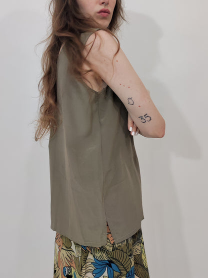Vintage 100% Silk Top - Sage Green