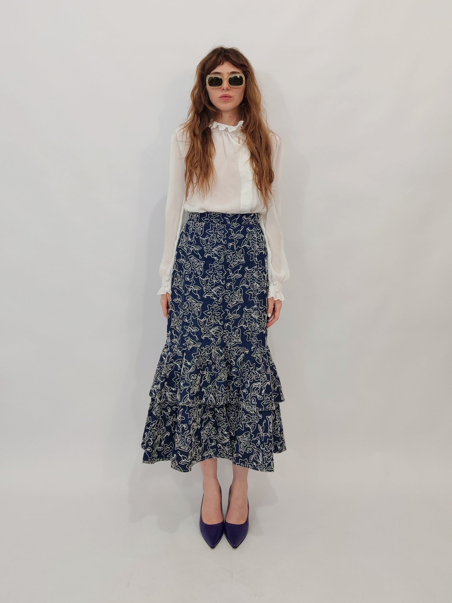 Fortuna Denim Embroidered Skirt