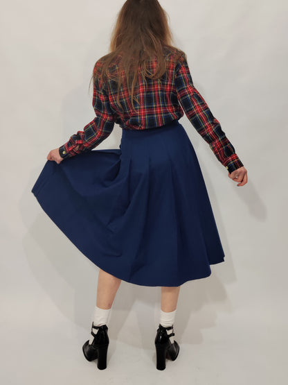 Navy Pleated Wool Skirt