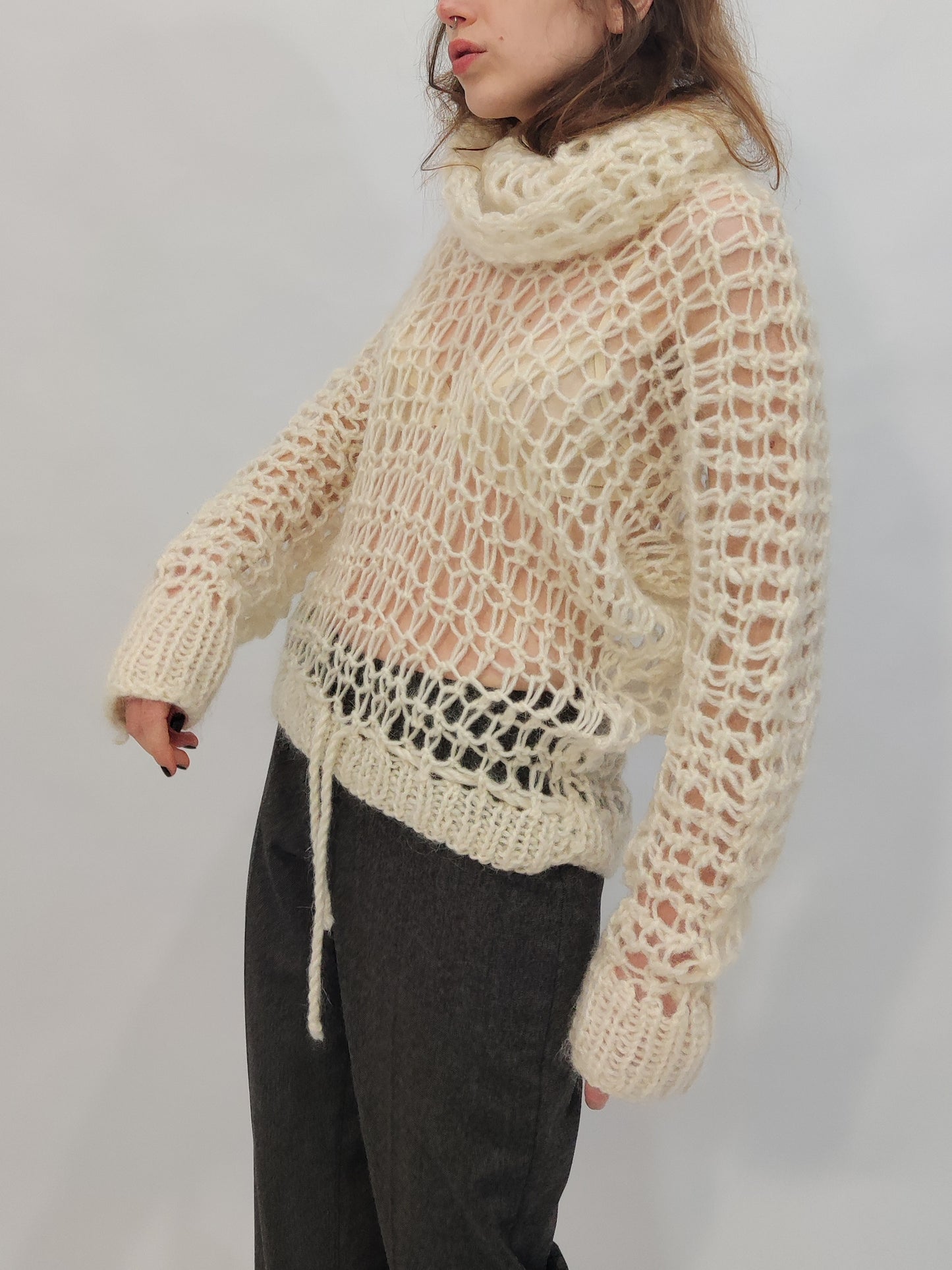Vintage Handmade Mohair Blend Open Knit Pullover