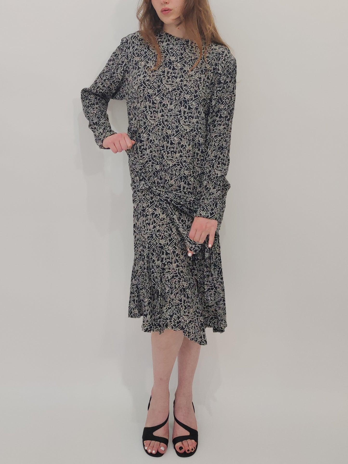 '80s Liz Clairborne Drop Waist Abstract Print Dress - DEF.
