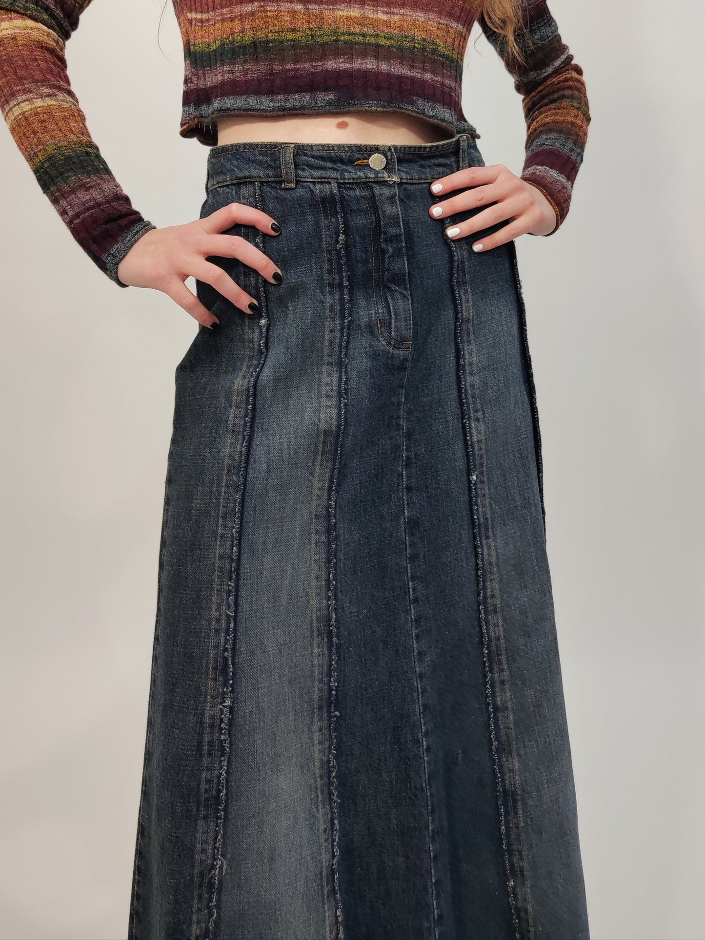 Roccobarocco Vintage Long Denim Skirt